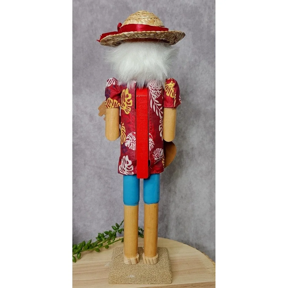 Beach Bum Nutcracker Hawaiian Tropical Shirt Santa Christmas Guitar Straw Hat‎
